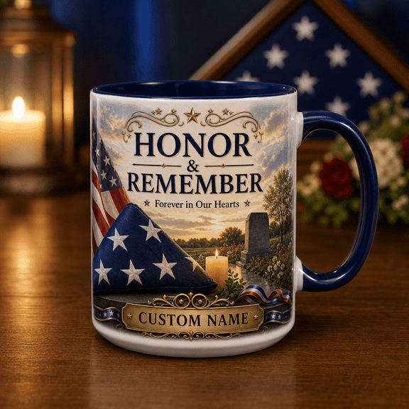 Personalized Mug Gift, Folded Flag Tribute Coffee Mug for Memorial Remembrance