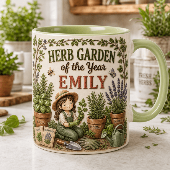 Personalized Mug Gift, Herb Garden Custom Name Coffee Cup for Gardeners