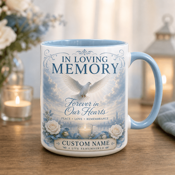 Personalized Mug Gift White Dove Memory Ceramic Coffee Cup for Remembrance Gift