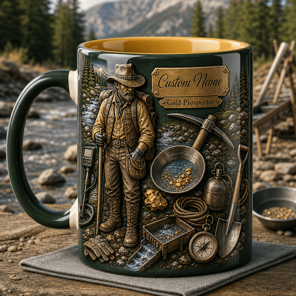 Personalized Mug Gold Prospector Mountain River Ceramic Coffee Cup for Him