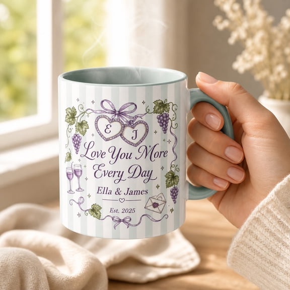 Personalized Mug Grape Romance Custom Initials Ceramic Coffee Cup for Couples