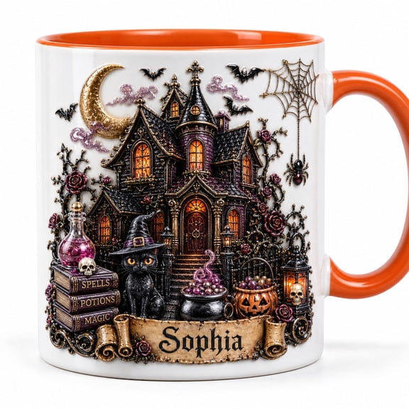Personalized Mug Haunted House Ceramic Coffee Cup for Halloween Gift