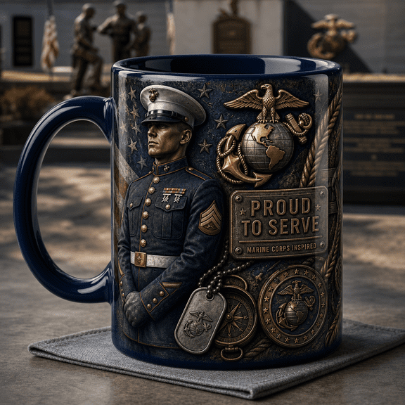 Personalized Mug, Marine Corps Inspired Proud Service Ceramic Coffee Cup for Veterans