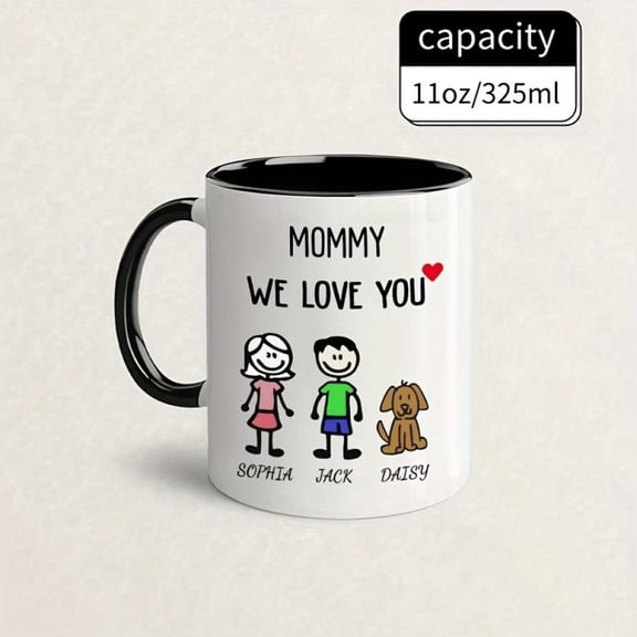 Personalized Mug Mom Custom Name Photo Text Elegant Ceramic Coffee Cup with Heart Cutouts Birthday Mother S Day Christmas Thanksgiving
