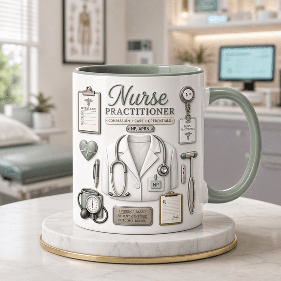 Personalized Mug Nurse Practitioner White Coat and Stethoscope for Coffee, Custom Credentials Gift