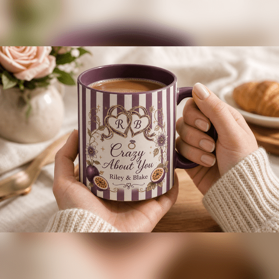 Personalized Mug Passion Fruit Romance Ceramic Coffee Cup Anniversary Gift for Couples