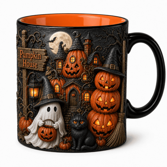 Personalized Mug Pumpkin House Haunted Home Coffee Cup for Halloween Fans