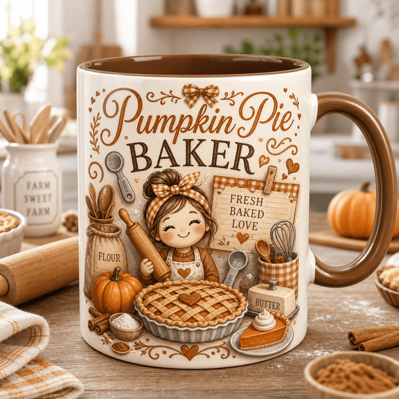 Personalized Mug Pumpkin Pie Baker Coffee Cup for Halloween Baking Gift