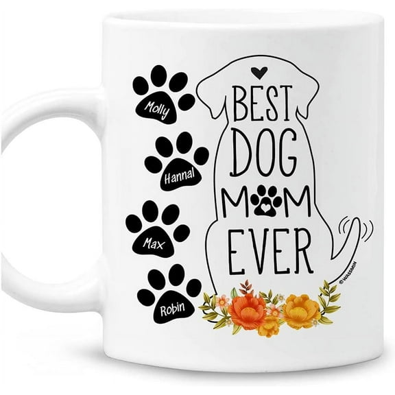 Personalized Mug Rocking The Dog Mom Life Mugs for Dog Lovers Mother's Day Thanksgiving Birthday Christmas Best Gifts For Fur Mama from Daughter Son Custom Coffee Mug 11Oz 15Oz (4 Dogs)