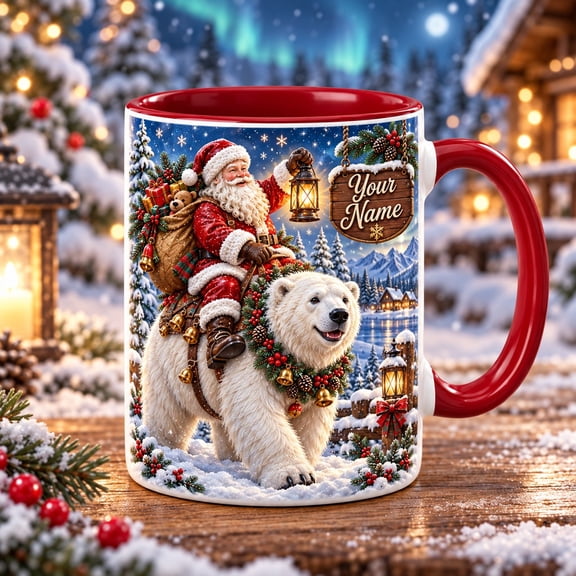 Personalized Mug Santa Polar Bear Christmas Design for Hot Drinks, Holiday Gift