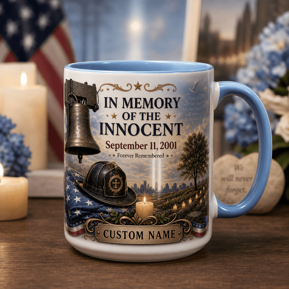 Personalized Mug September 11 Memorial Light Blue Accent for Coffee Remembrance Gift