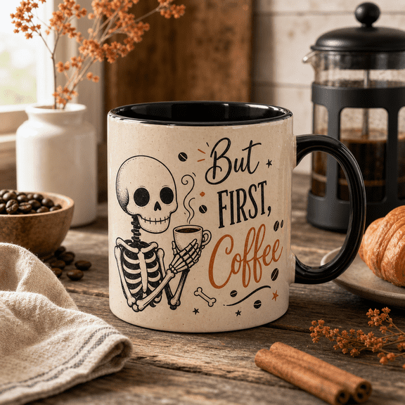 Personalized Mug Skeleton Coffee Lover Ceramic for Morning Coffee Gift for Coffee Fans