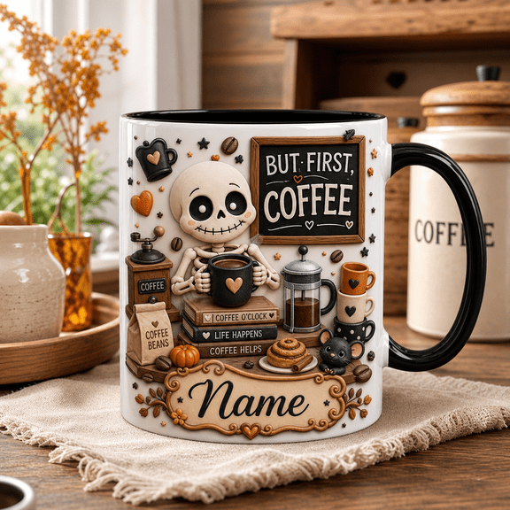 Personalized Mug Skeleton Coffee Lover Halloween Coffee Cup for Coffee Drinkers
