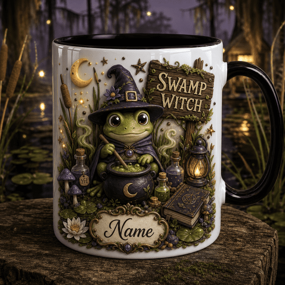 Personalized Mug Swamp Witch Frog Ceramic Coffee Cup for Halloween Gift