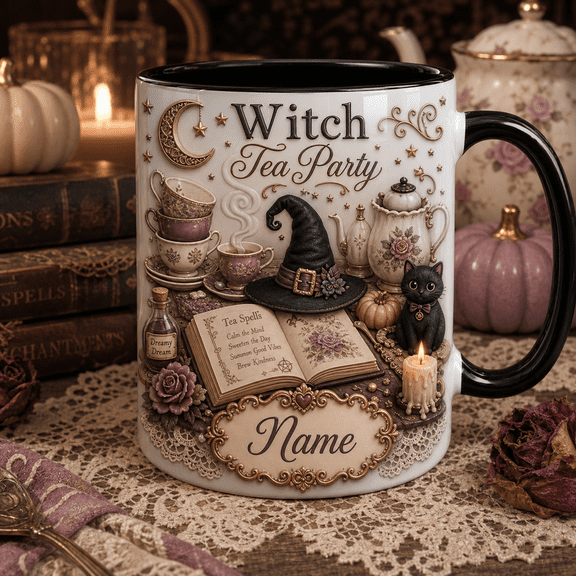 Personalized Mug Witch Tea Party Ceramic Coffee Cup for Halloween Gift