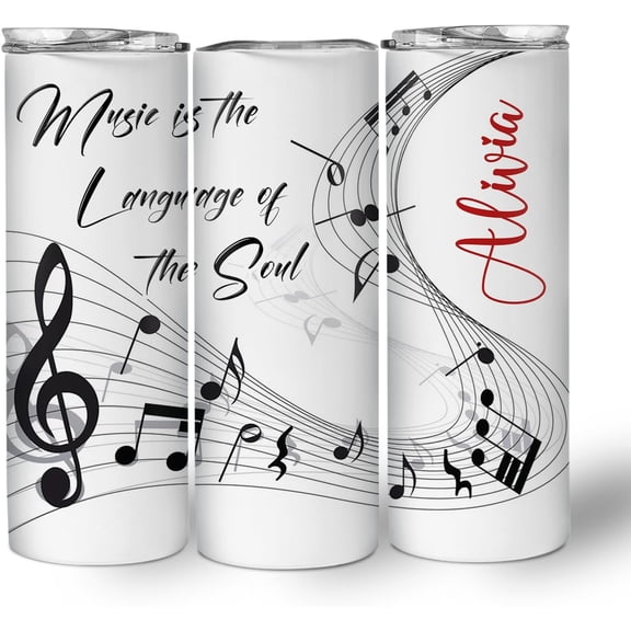 Personalized Music Notes Skinny Tumbler Gifts - Customized Music Notes With Inspirational Saying Tumbler - Unique Gifts For Musicians - Custom Name 20oz Insulated Stainless Steel Tumbler