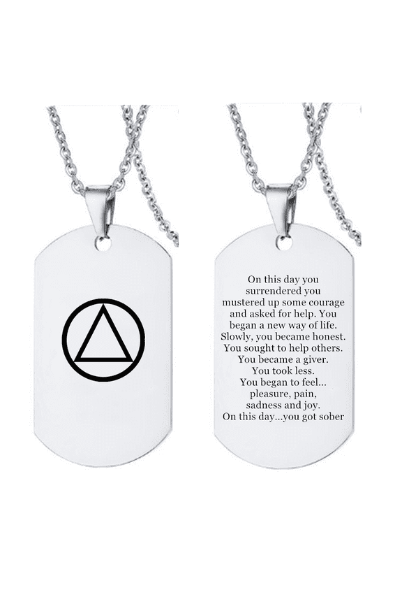 Personalized NA Sobriety Gifts for Women Men Inspirational Stainless Steel Military Necklace Pendant Sober Surgery Alcoholics Anonymous Addiction Recovery Gifts for Friends Family