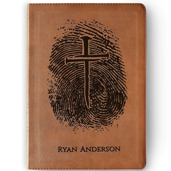 Personalized NASB 1995 Bible, Custom Fingerprint & Cross Design with Name Engraved, Side-Column Reference Bible, Gift for Baptism, Wedding