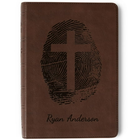 Personalized NASB Bible, Custom Fingerprint & Cross Design with Name Engraved, Large Print Compact, Gift for Baptism, Wedding, Confirmation