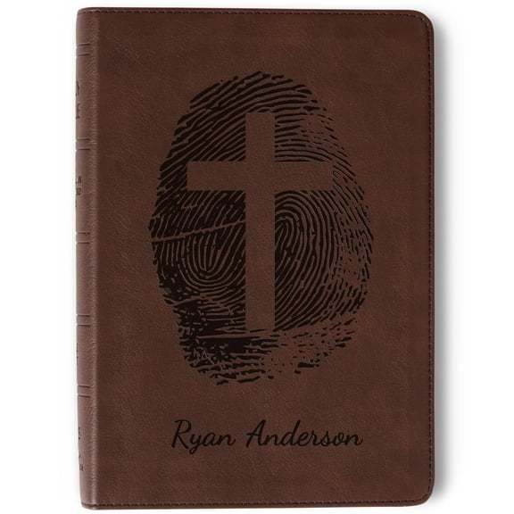 Personalized NASB Bible, Custom Fingerprint & Cross Design with Name Engraved, Large Print Compact, Gift for Baptism, Wedding, Confirmation