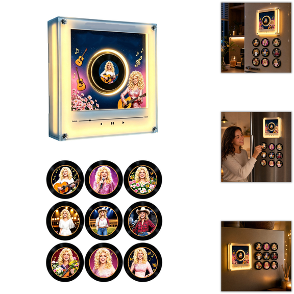 Personalized NFC Music Box Set, Dolly Christmas Vinyl Player Fridge Record, 9 Programmable Discs, Magnetic Retro Decor, Christmas Gift for Her B