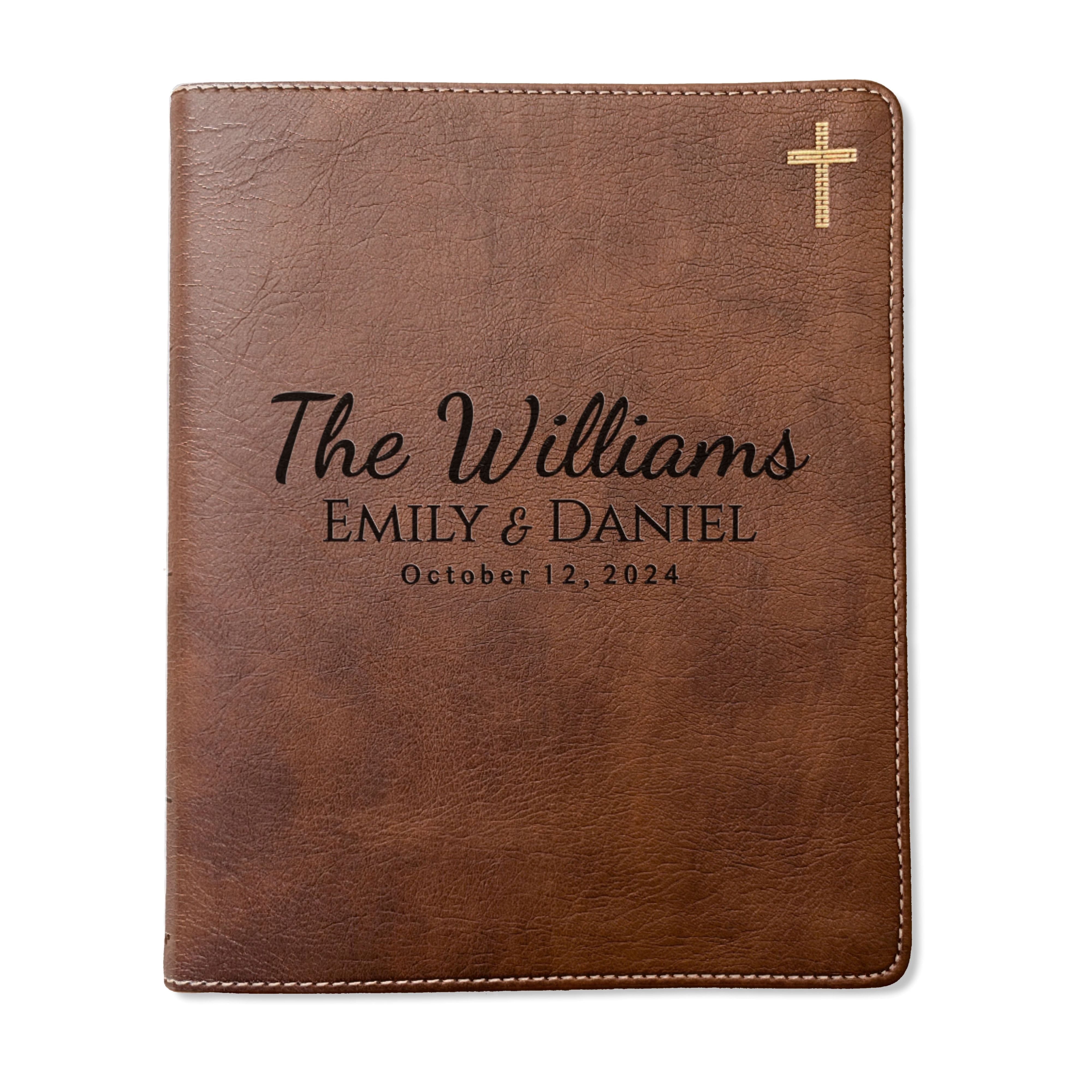 Personalized NIV Wide Margin Journaling Bible, Red Letter Family Bible Set with Tabs & Highlighters, Custom Gift for Wedding or Anniversary