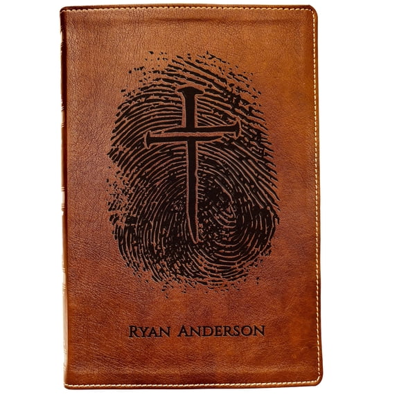 Personalized NKJV Bible, Custom Fingerprint & Cross Design with Name Engraved, Wide-Margin Bible, Gifts for Baptism, Wedding, Confirmation