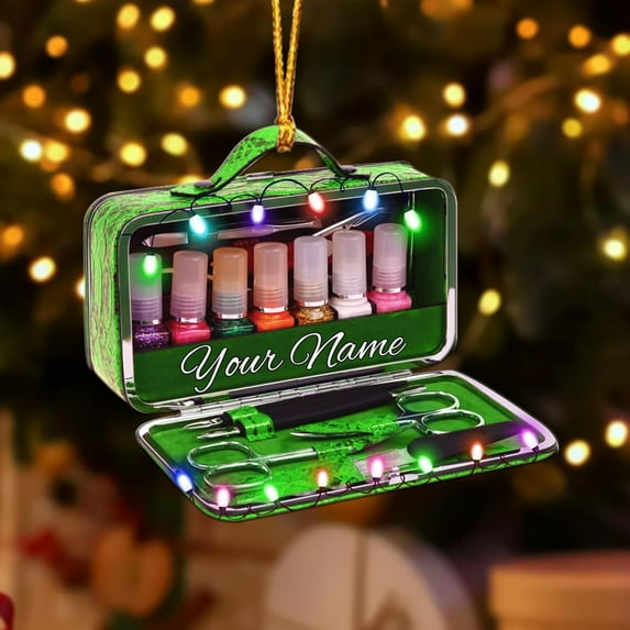 Personalized Nail Ornament,Nail Technician Ornament, Nail Technician Ornaments, Makeup Ornaments Makeup Christmas Ornament, Nail tech Gifts, Nail Technician Gifts (Nail 4) - 3373 (Green)