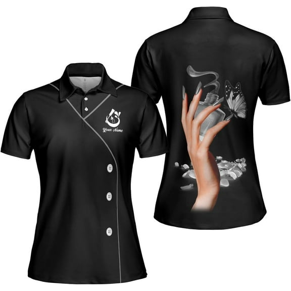 Personalized Nail Polo Shirt Nails Uniform 3D Polo Gift for Women Manicurist Nail Technician Gift Nail Polish Gifts (White, S)