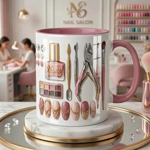 Personalized Nail Tech Mug, 3D Oil Painting Effect Coffee Cup, Nail Salon Gift