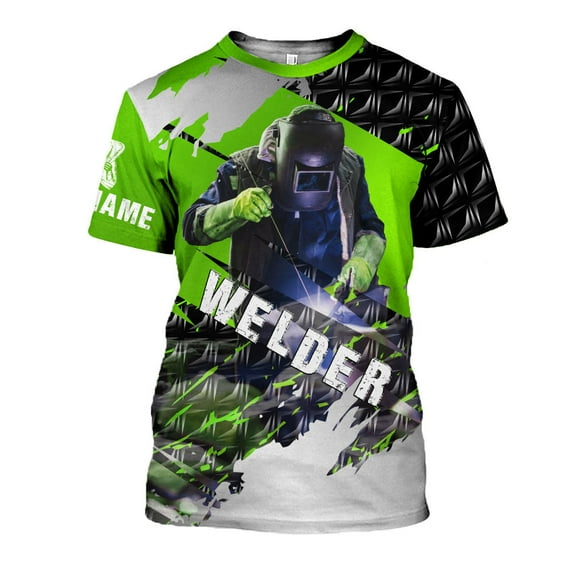Personalized Name 3D Welder Shirt, Welder Shirts for Men 3D shirt , gift for him Welding T-shirt (Green, S)