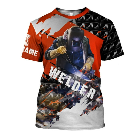 Personalized Name 3D Welder Shirt, Welder Shirts for Men 3D shirt , gift for him Welding T-shirt (Orange, M)