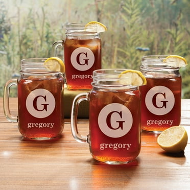 Personalized Name And Inital Set of 4 Mason Jar Glasses
