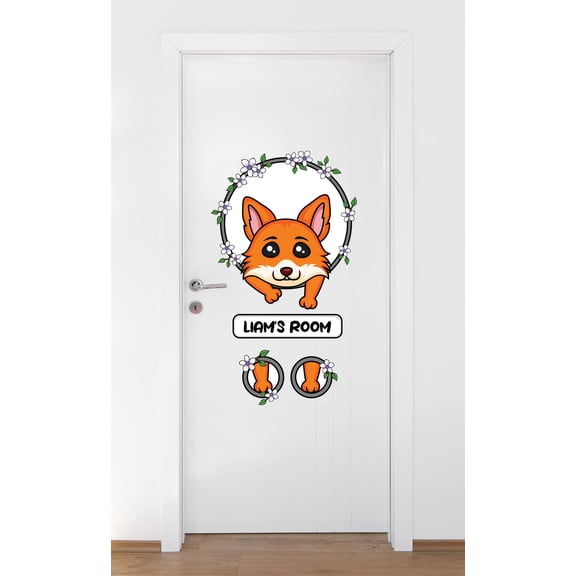 Personalized Name Animal Wall Decal Cute Baby Fox with Floral Wreath Bedroom Wall Decal for Girls Fox Cute Themed Room Dcor - Size: 22 In x 38 In