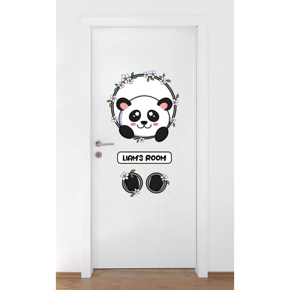 Personalized Name Animal Wall Decal Cute Baby Panda with Floral Wreath Bedroom Wall Decal for Girls Panda Cute Themed Room Dcor - Size: 22 In x 38 In
