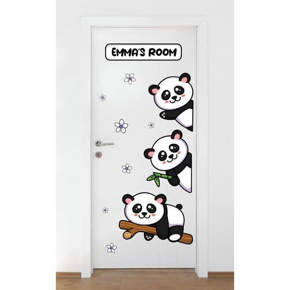 Personalized Name Animal Wall Decal Cute Panda Resting on a Tree Branch Bedroom Wall Decal for Children Panda Cute Themed Room Decal - Size: 34 In x 76 In