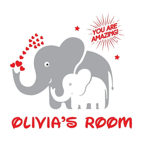 Personalized Name Animal Wall Decal Loving Mama Elephant with Baby Elephant Custom Name Bedroom Wall Decal for boys and girls Elephant You are Amazing Themed Kids Room Décor - Size: 20 In x 20 In