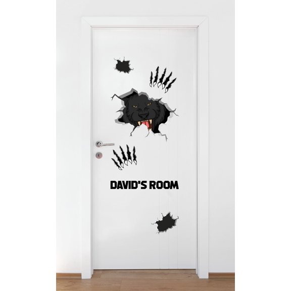 Personalized Name Animal Wall Decal Panther Breaking Through the Wall Bedroom Wall Decal for Boys Panther Cute Themed Room Décor - Size: 22 In x 57 In