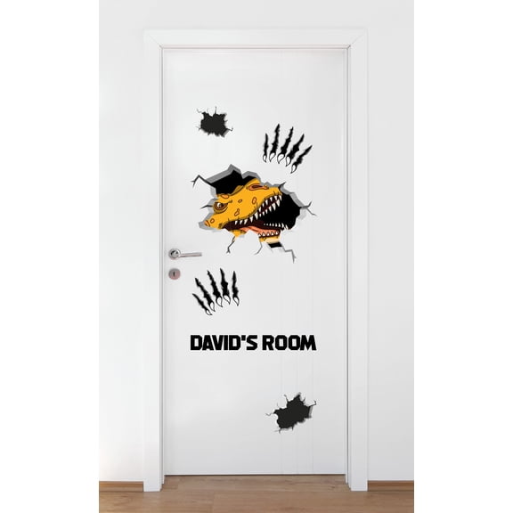 Personalized Name Animal Wall Decal Wild Dinosaur Breaking Through the Wall Bedroom Wall Decal for Boys Dinosaur Cute Themed Room Dcor - Size: 22 In x 57 In