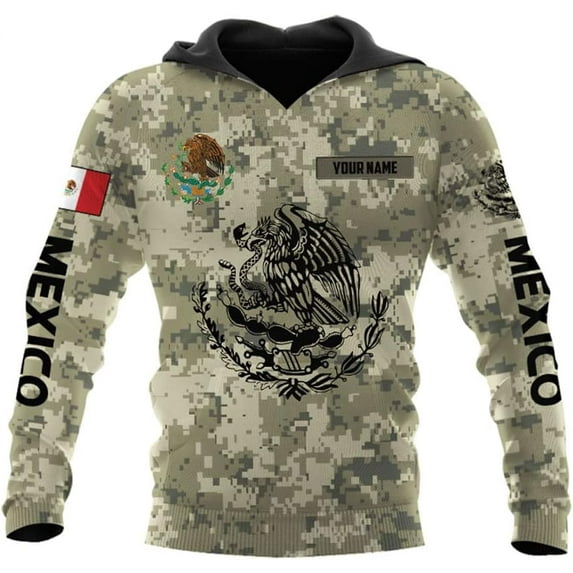 Personalized Name Army Camo flag Mexican Mexico Unisex 3D All Over Printed Sportwear Hoodie, T Shirt, Zip Up Hoodie, Sweatshirt For Men Women Adult Full Size S-5XL (HD13) (L)
