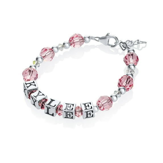 Personalized Name Baby Bracelet Sterling Silver and European Crystals: Newborn Infant Baby Toddler Girl (BPN)