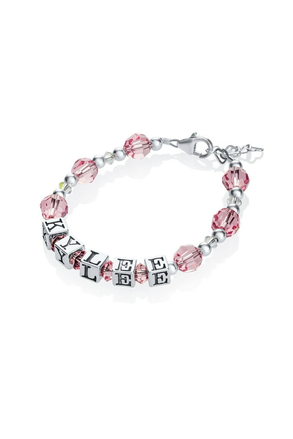 Personalized Name Baby Bracelet Sterling Silver and European Crystals: Newborn Infant Baby Toddler Girl (BPN)