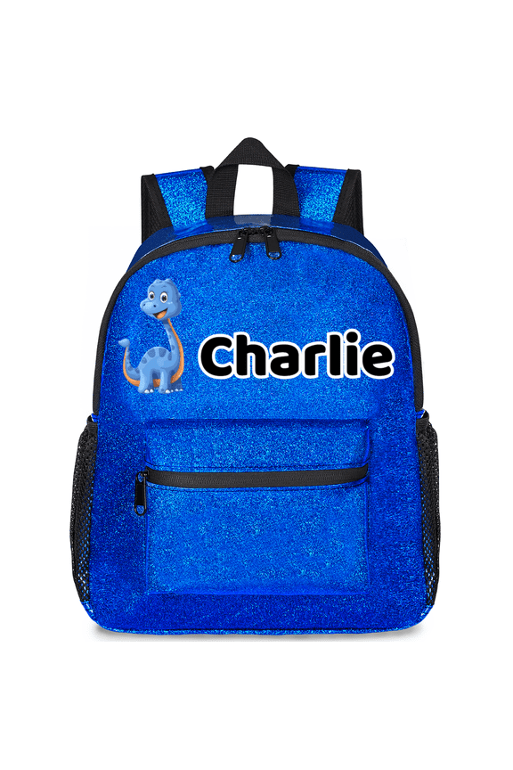 Personalized Name Backpack, Water-Resistant PU Leather Small Backpack,Custom Mini Backpack with Safety Whistle Adjustable Straps, 12x10x4 Inches (Blue)