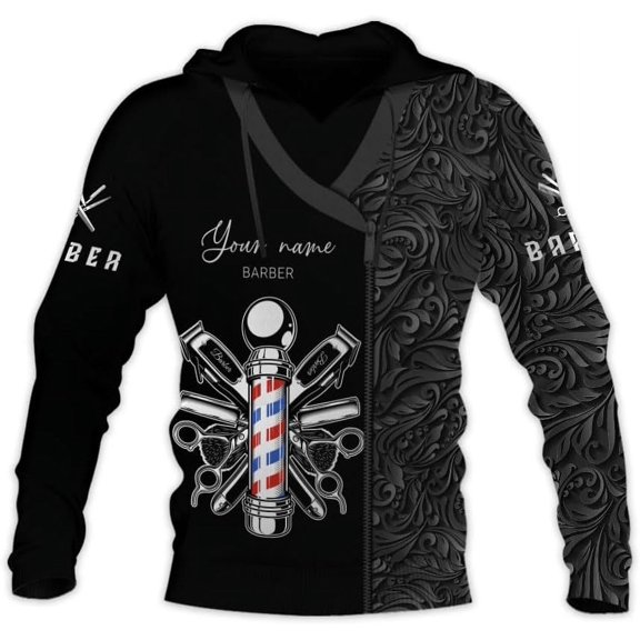 Personalized Name Barber 3D All Over Printed Shirts for Men & Women, Hair Stylist Shirt Gift for Barbershop (Hoodie, 4XL)