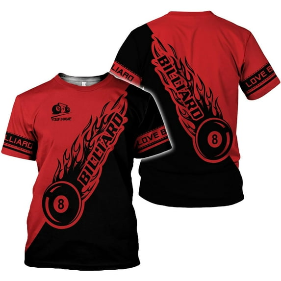 Personalized Name Billiard Shirts 3D, Billiards Shirt 8 Ball Billiard Shirt Custom Men's Pool Men Women (Red, 5XL)