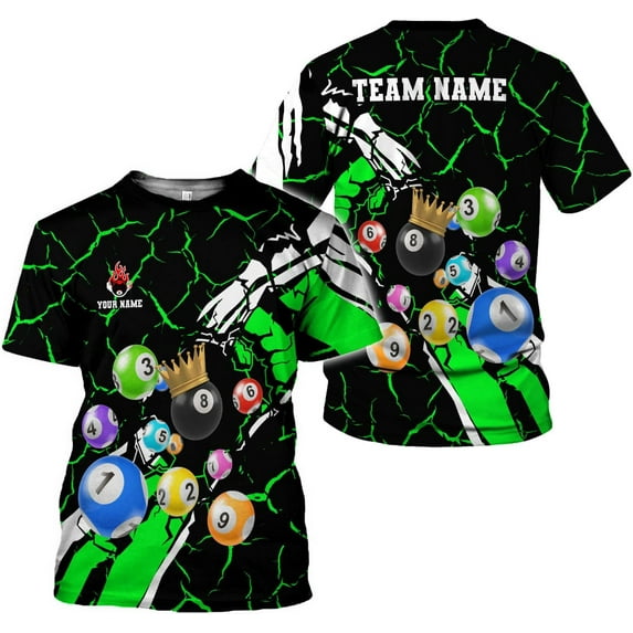 Personalized Name Billiard Shirts 3D, Billiards Shirt 8 Ball Billiard Shirt Custom Men's Pool Men Women1 (Green, XL)