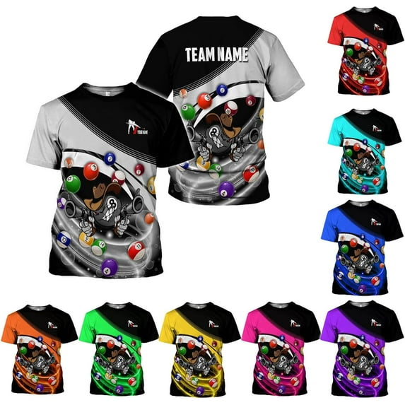 Personalized Name Billiard Shirts 3D, Billiards Shirt 8 Ball Billiard Shirt Custom Men's Pool Men Women1 (Grey, 2XL)