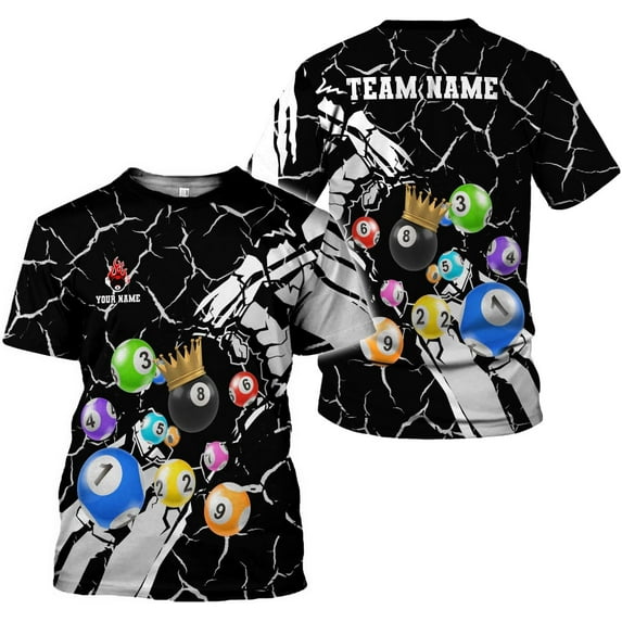 Personalized Name Billiard Shirts 3D, Billiards Shirt 8 Ball Billiard Shirt Custom Men's Pool Men Women1 (White, XL)