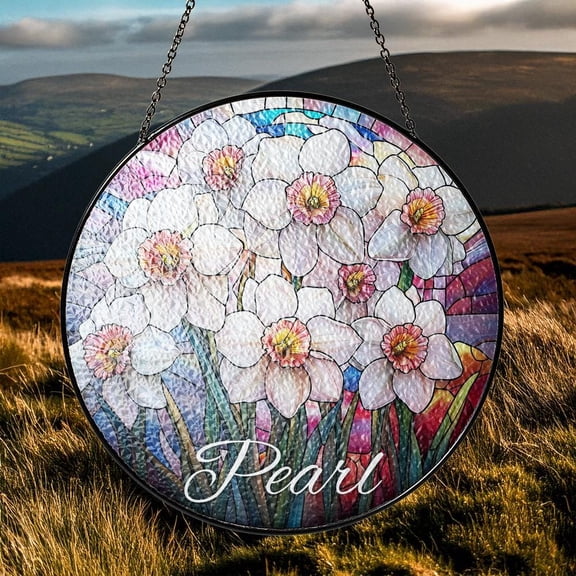 Personalized Name Birth Flower Stained Glass Suncatcher Garden Art Gift For Grandma