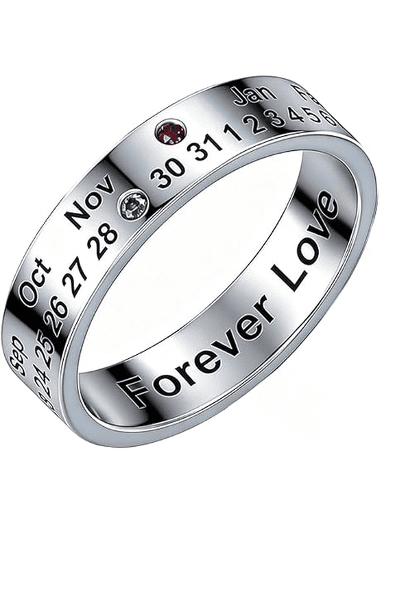 Personalized Name Bithstone Promise Ring - Customized Bithstone Date Message Dainty Custom Engraved Stacking Rings, Wedding Engagement Rings for Women, Couple,Birthdays, Bridesmaids, Friends, Moms